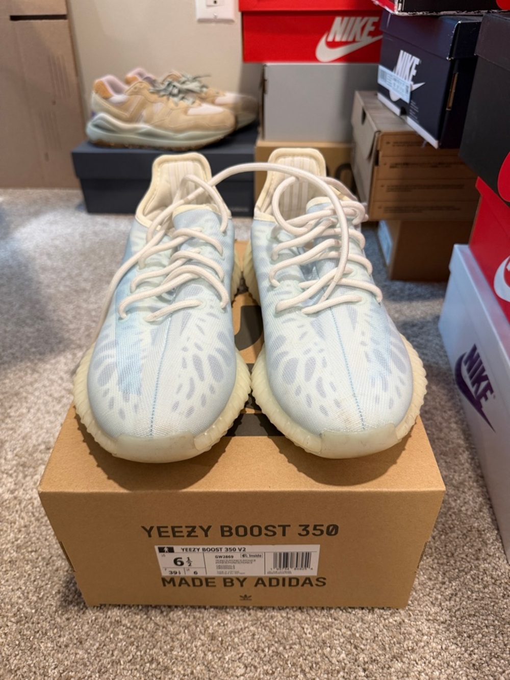 adidas Yeezy Boost 350 V2 Pale Blue and Cream Sneakers